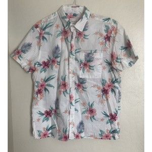 American Eagle Size L Button-Down Shirt Short Sleeve Pink Green Blue Floral